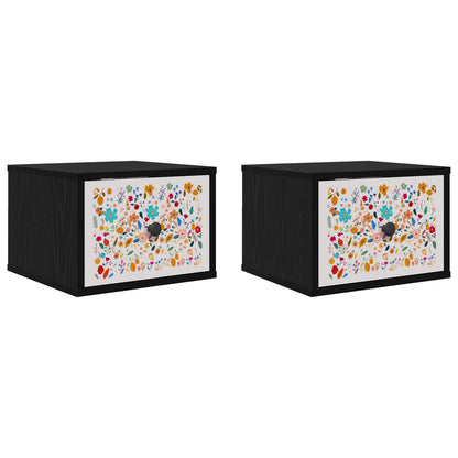 Wandkastje MAINZ 2 st Zwart eiken 36 x 33 x 25 cm Bewerkt hout