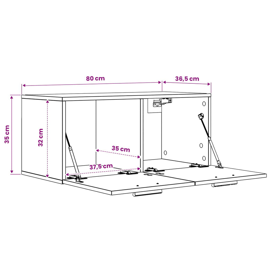 Wandkast Muurmontage Zwart eiken 80 x 36,5 x 35 cm Bewerkt hout
