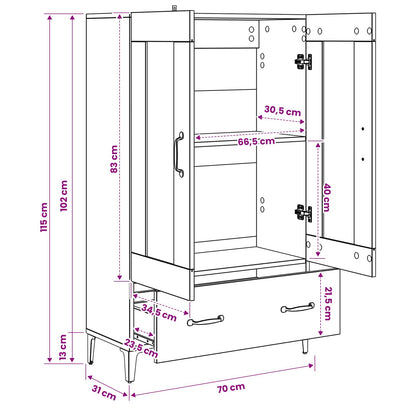 Hoge kast Artisanaal eiken 70 x 31 x 115 cm Bewerkt hout