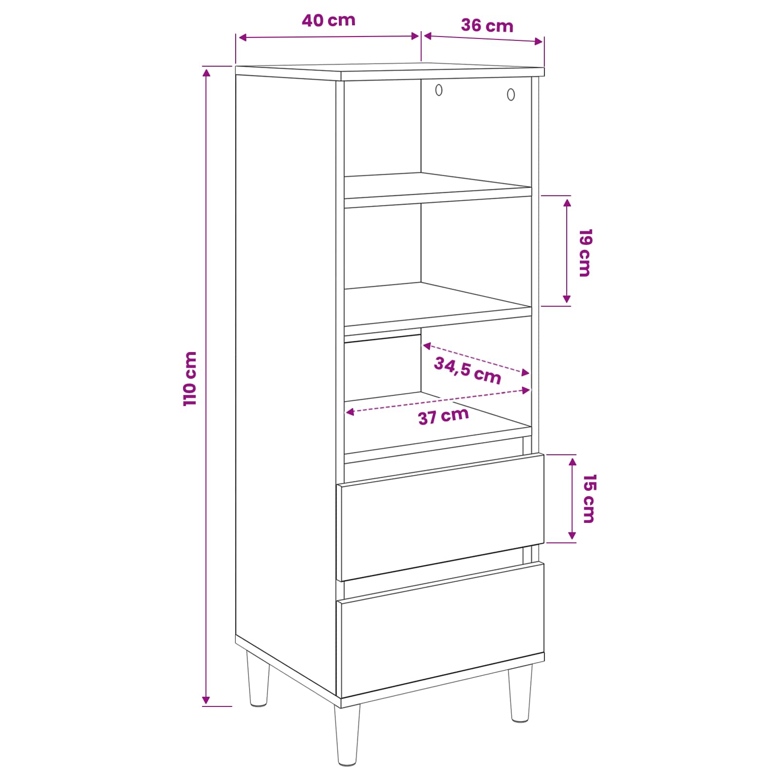 Hoge kast Artisanaal eiken 40 x 36 x 110 cm Bewerkt hout