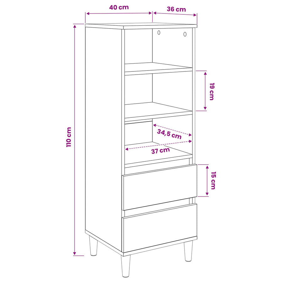Hoge kast Zwart eiken 40 x 36 x 110 cm Bewerkt hout