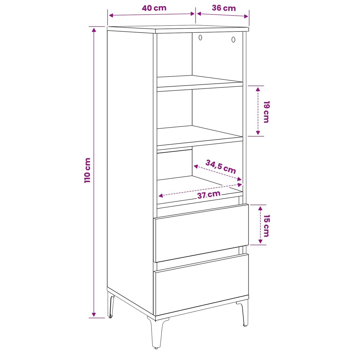Hoge kast Artisanaal eiken 40 x 36 x 110 cm Bewerkt hout