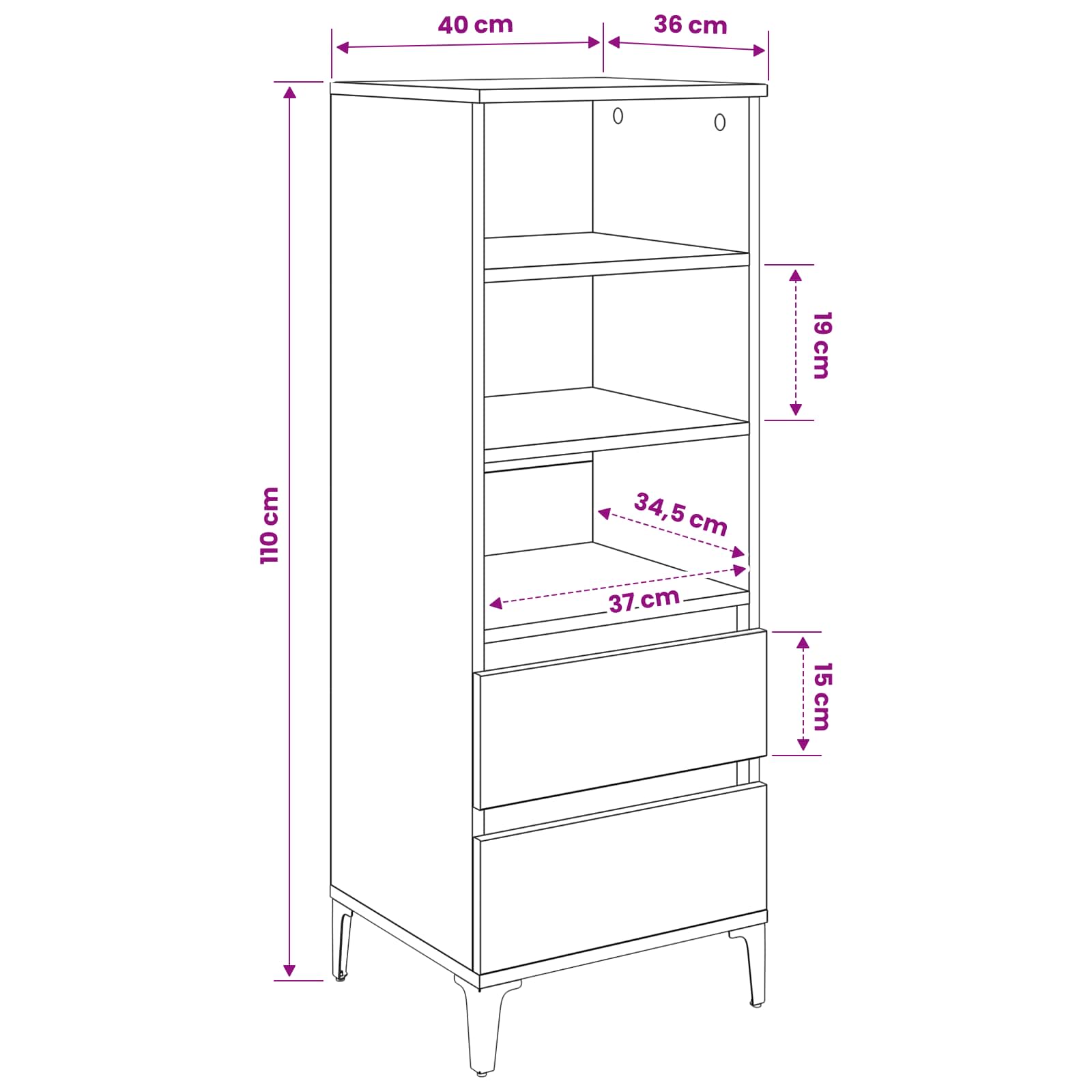 Hoge kast Artisanaal eiken 40 x 36 x 110 cm Bewerkt hout