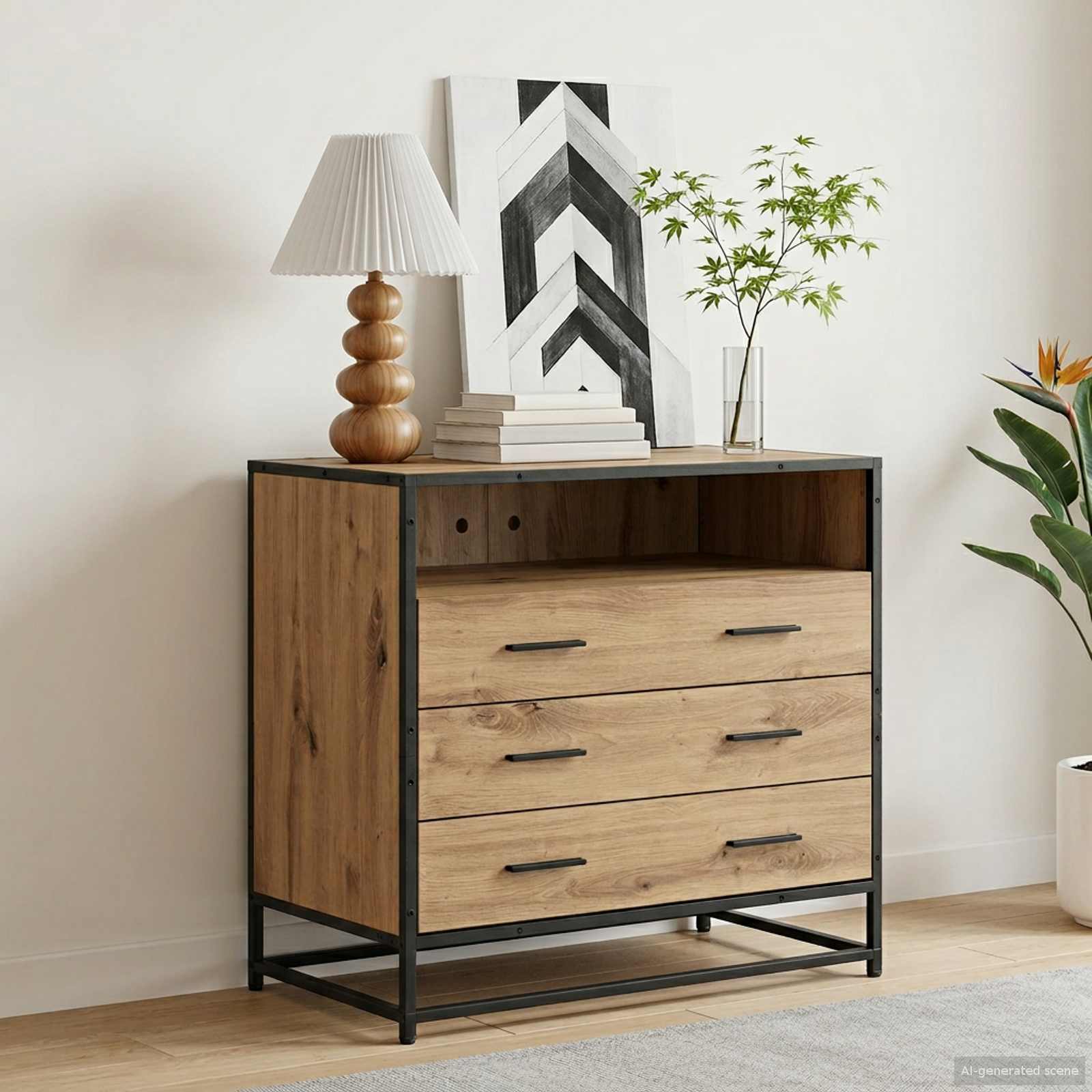 Ladenkast 3-Lade Artisanaal eiken 70 x 41 x 70 cm Bewerkt hout