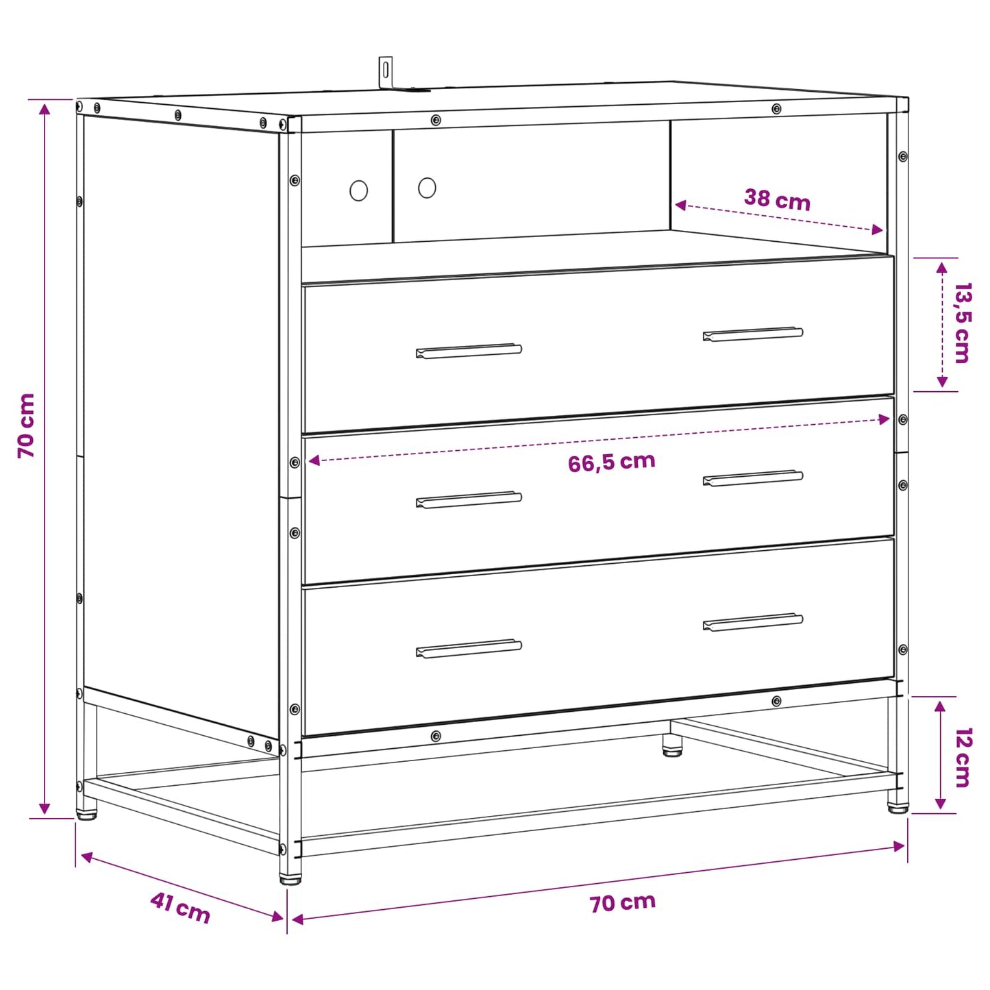 Ladenkast 3-Lade Artisanaal eiken 70 x 41 x 70 cm Bewerkt hout