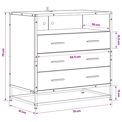 Ladenkast 3-Lade Artisanaal eiken 70 x 41 x 70 cm Bewerkt hout