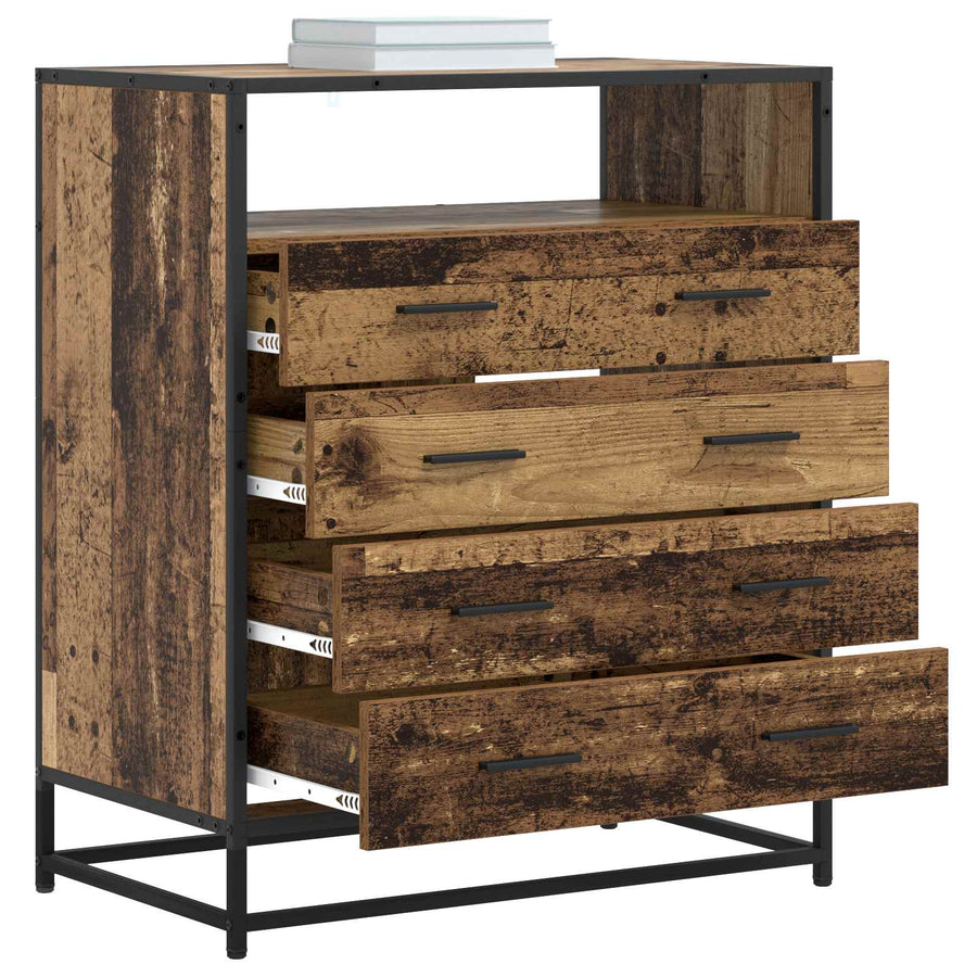 Ladenkast 4-Lade Oud hout 70 x 41 x 83,5 cm Bewerkt hout