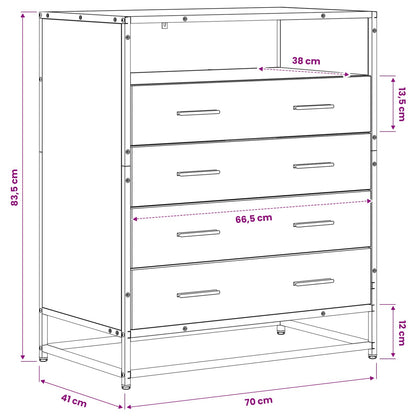 Ladenkast 4-Lade Oud hout 70 x 41 x 83,5 cm Bewerkt hout