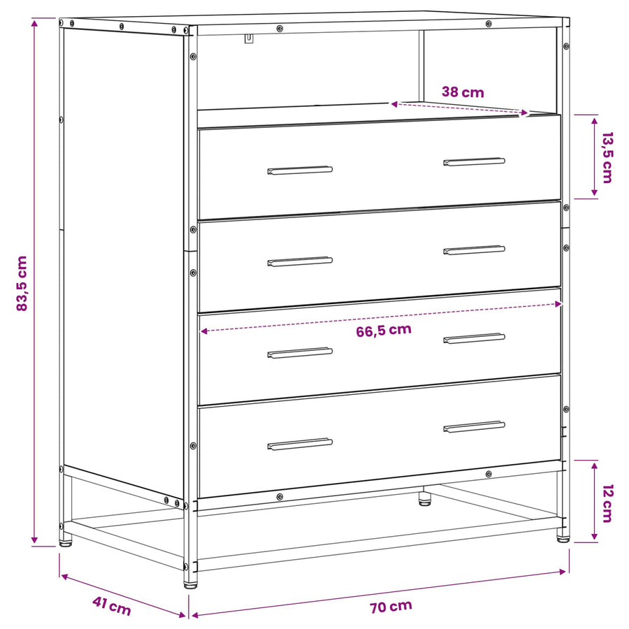 Ladenkast 4-Lade Oud hout 70 x 41 x 83,5 cm Bewerkt hout