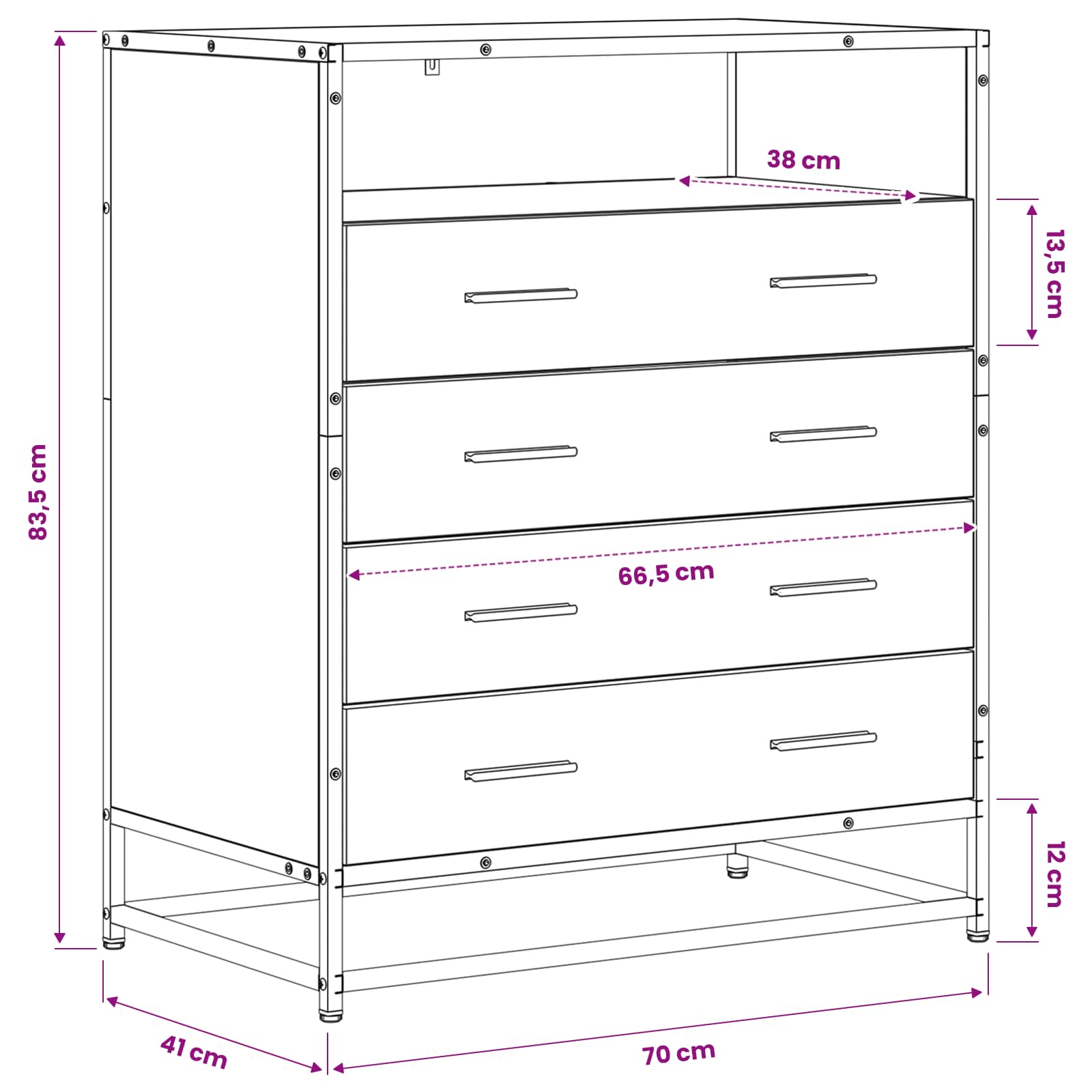 Ladenkast 4-Lade Artisanaal eiken 70 x 41 x 83,5 cm