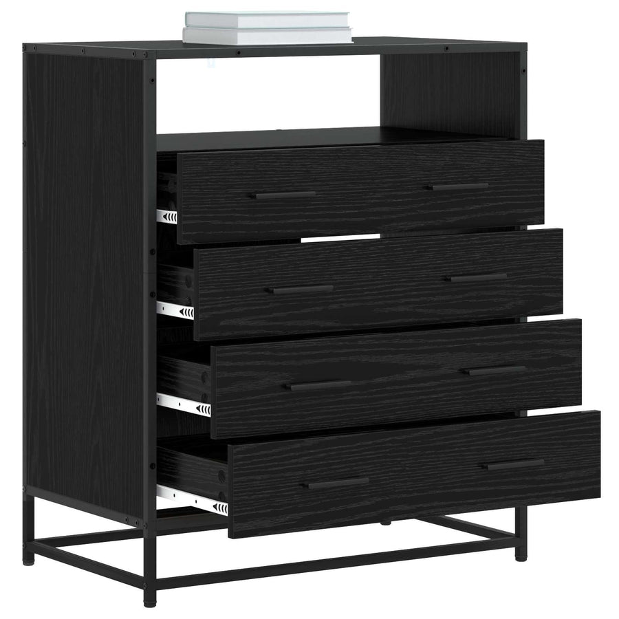 Ladenkast 4-Lade Zwart eiken 70 x 41 x 83,5 cm Bewerkt hout