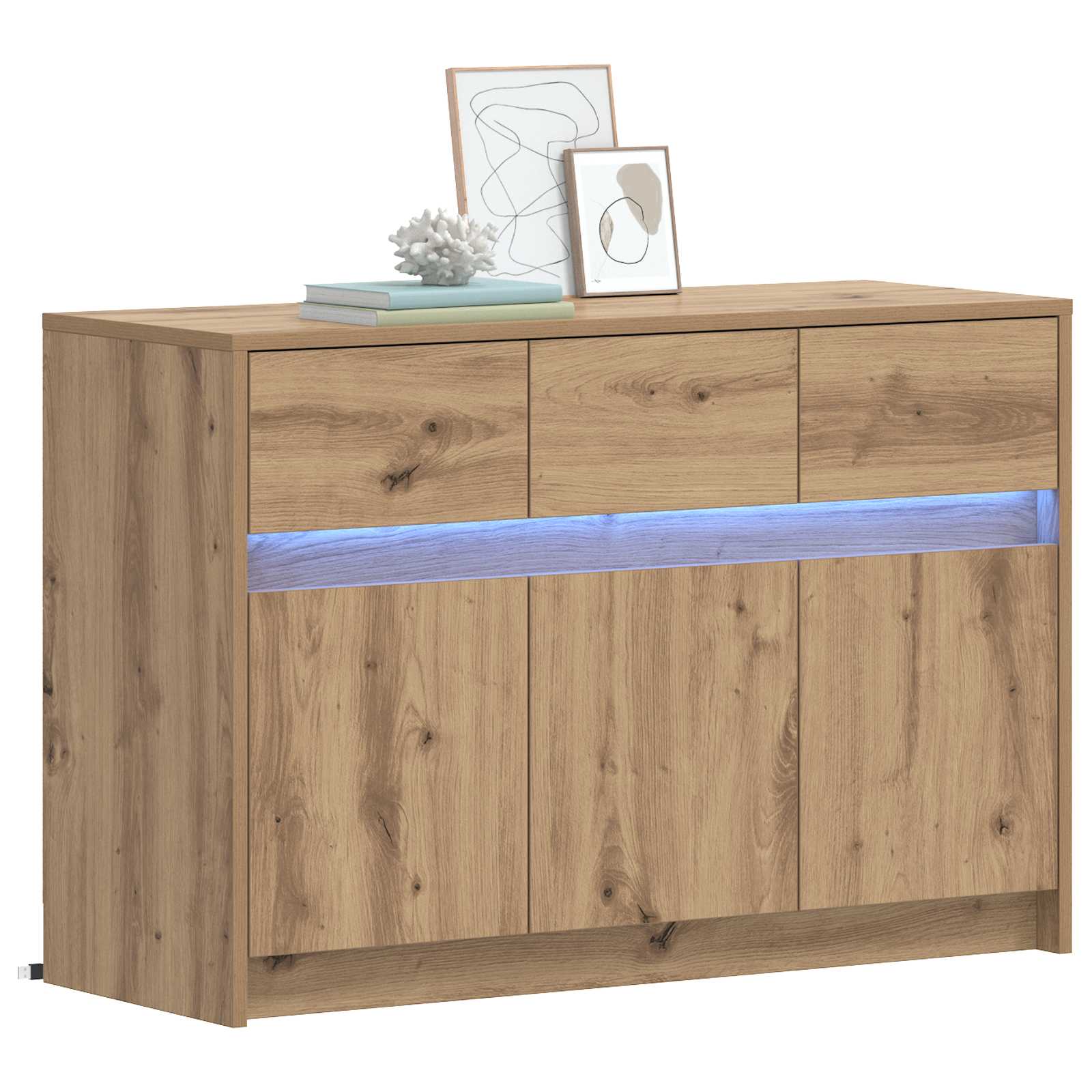 TV-kast 91 x 34 x 61 cm Artisanaal eiken Bewerkt hout