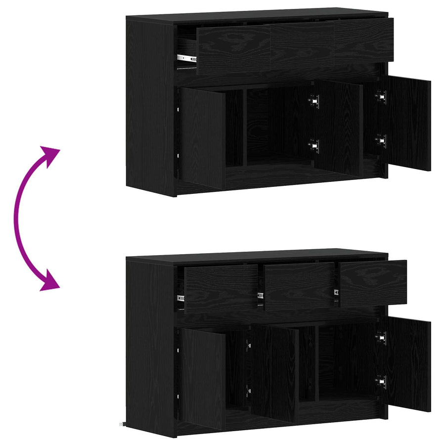 TV-kast 91 x 34 x 61 cm Zwart eiken Bewerkt hout