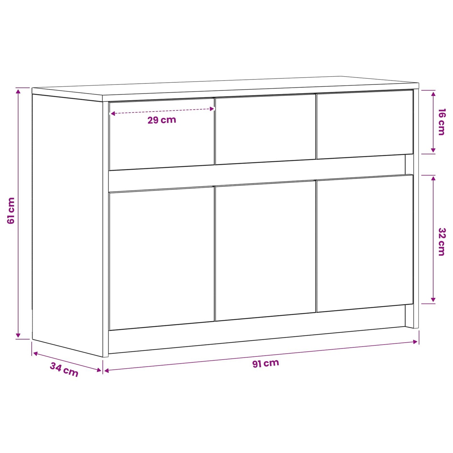 TV-kast 91 x 34 x 61 cm Zwart eiken Bewerkt hout