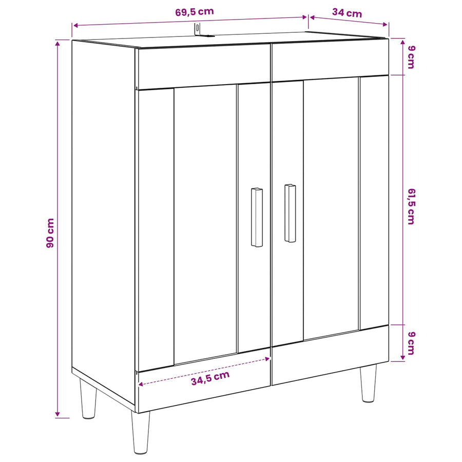 Dressoir Zwart eiken 69,5 x 34 x 90 cm Bewerkt hout