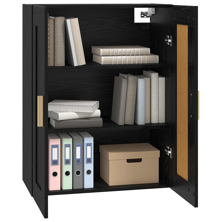 Wandkast Muurmontage Zwart eiken 69,5 x 34 x 90 cm Bewerkt hout