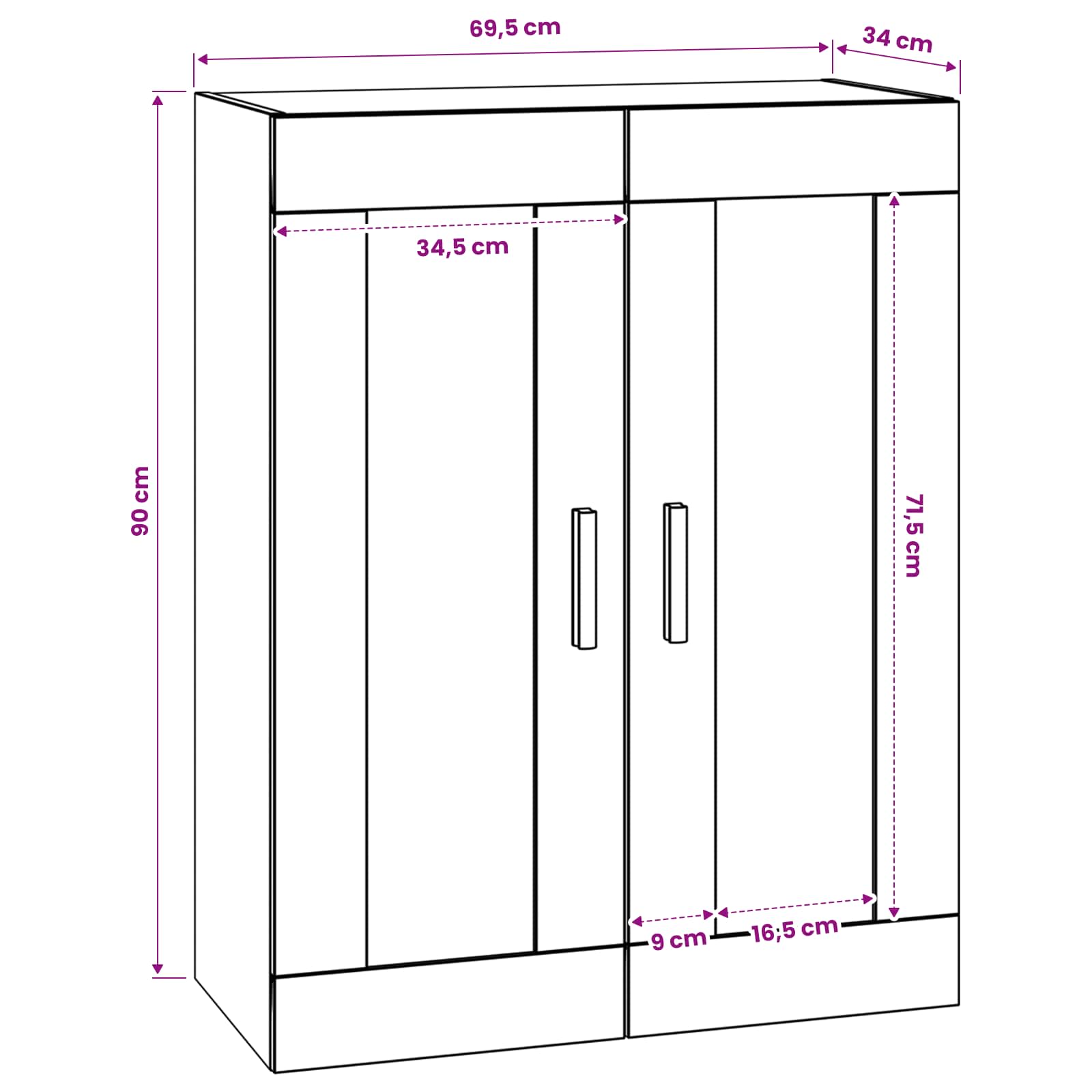 Wandkast Muurmontage Zwart eiken 69,5 x 34 x 90 cm Bewerkt hout