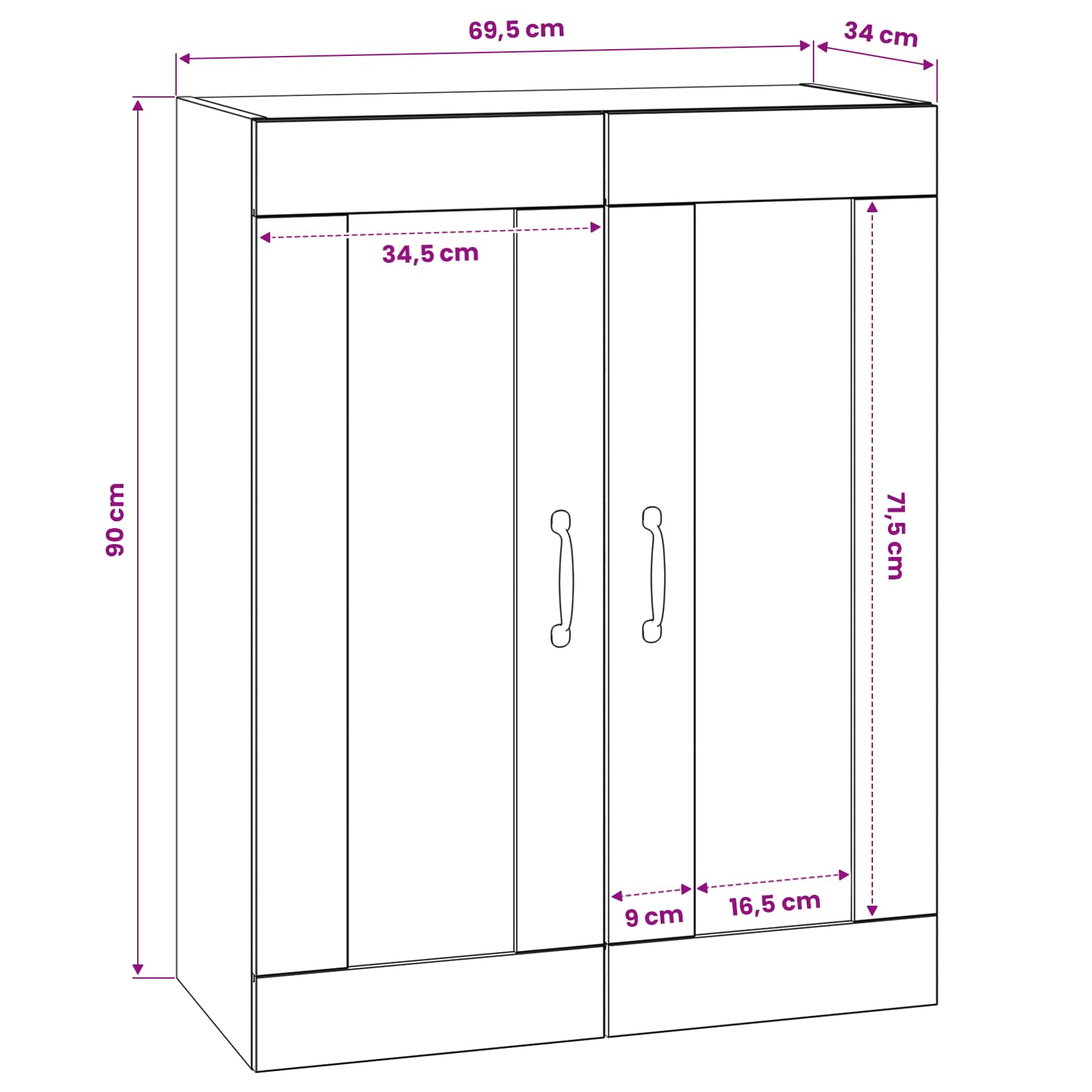 Wandkast Oud hout 69,5 x 34 x 90 cm Bewerkt hout