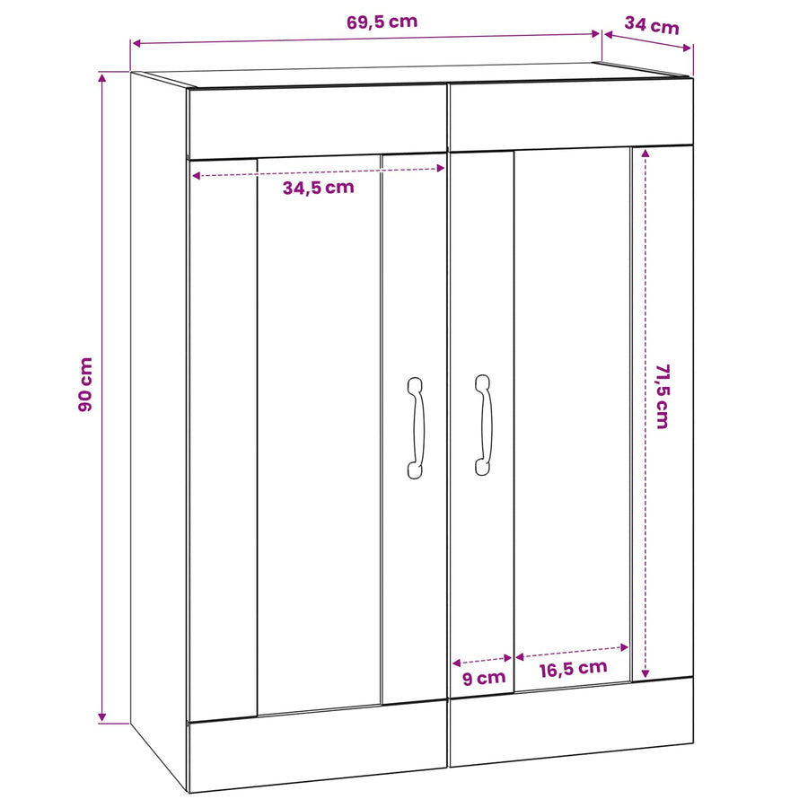 Wandkast Oud hout 69,5 x 34 x 90 cm Bewerkt hout