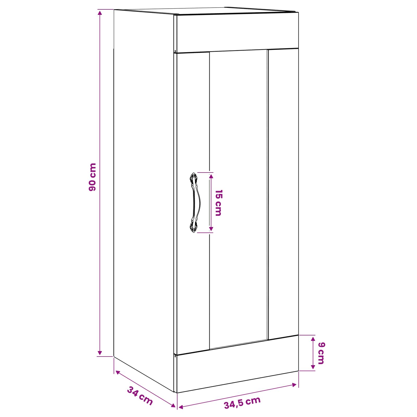 Wandkast Oud hout 34,5 x 34 x 90 cm Bewerkt hout