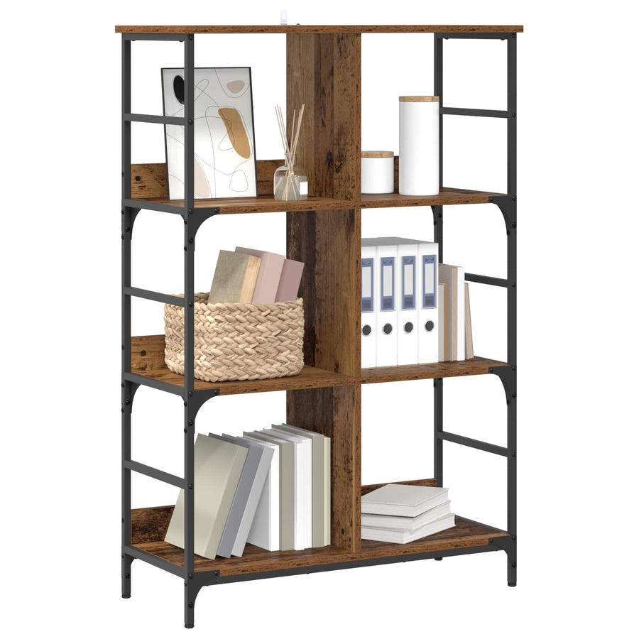 Boekenkast 4-laags 78,5 x 33 x 117,5 cm metaal PB Oud hout