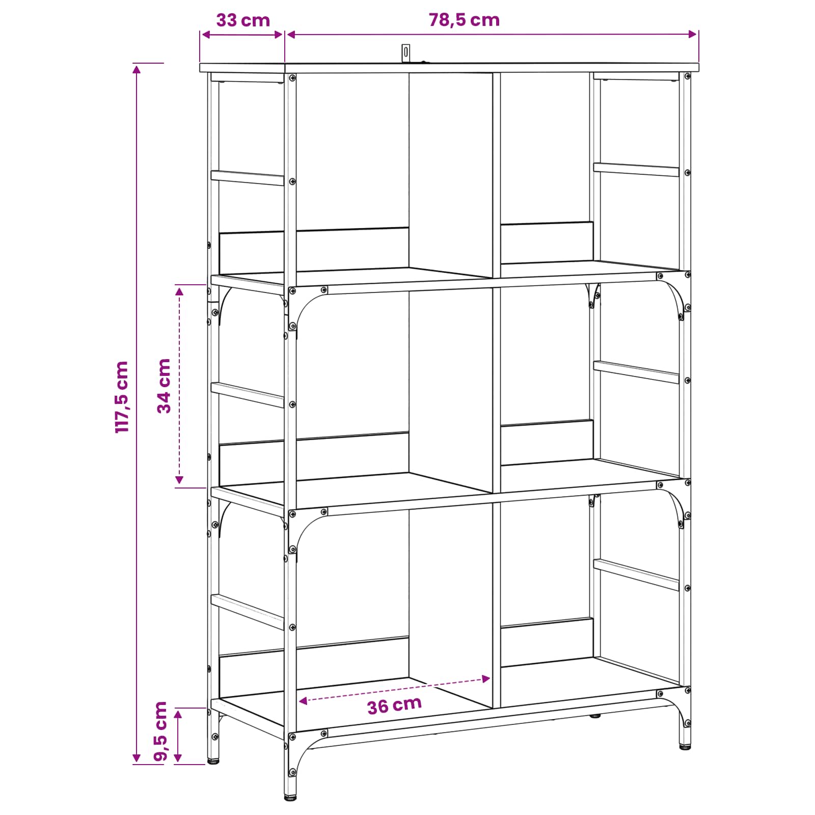 Boekenkast 4-laags 78,5 x 33 x 117,5 cm metaal PB