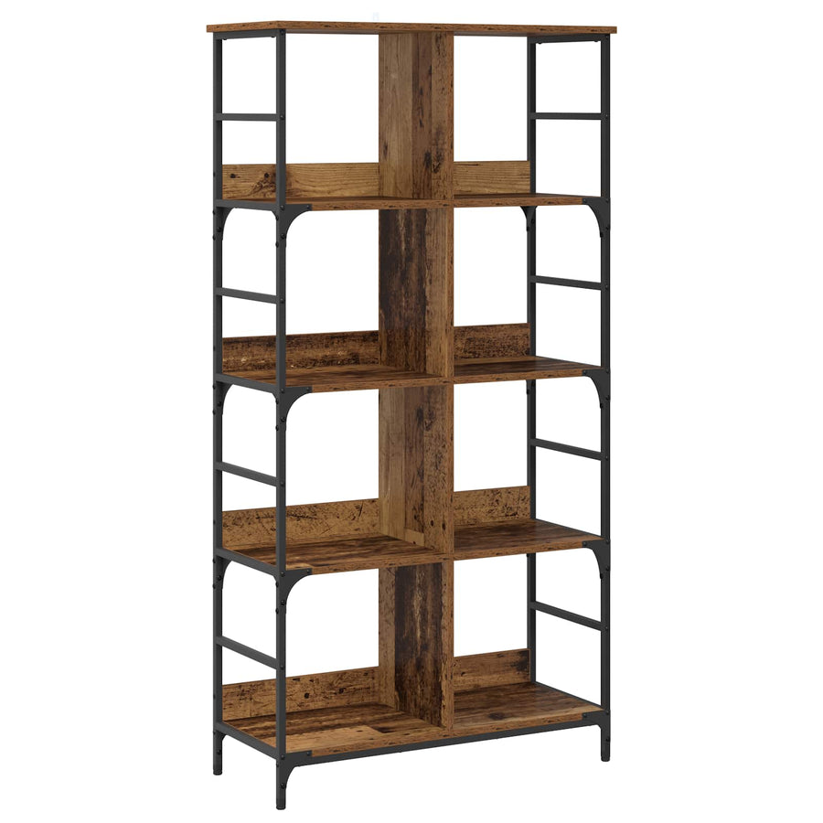 Boekenkast 4-laags 78,5 x 33 x 153 cm metaal PB Oud hout