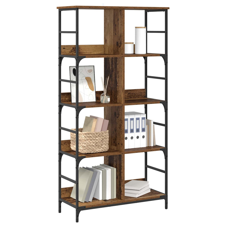 Boekenkast 4-laags 78,5 x 33 x 153 cm metaal PB Oud hout