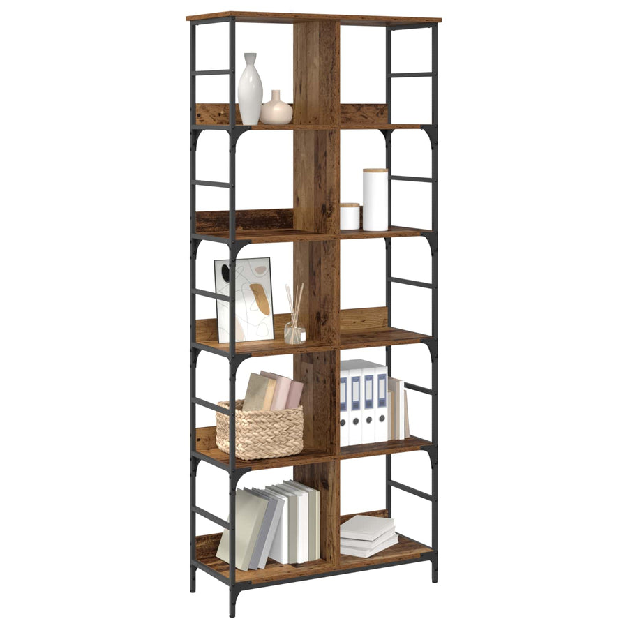 Boekenkast 4-laags 78,5 x 33 x 188,5 cm metaal PB Oud hout