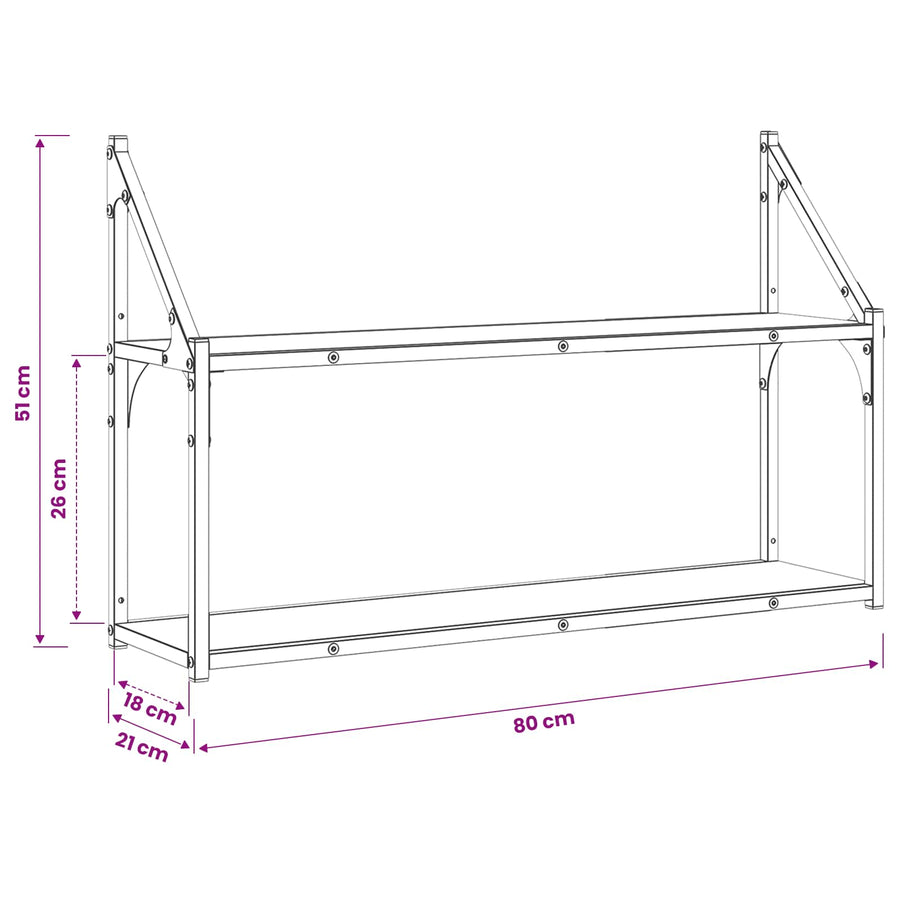 Wandplank Muurmontage Oud hout 80 x 21 x 51 cm metaal PB