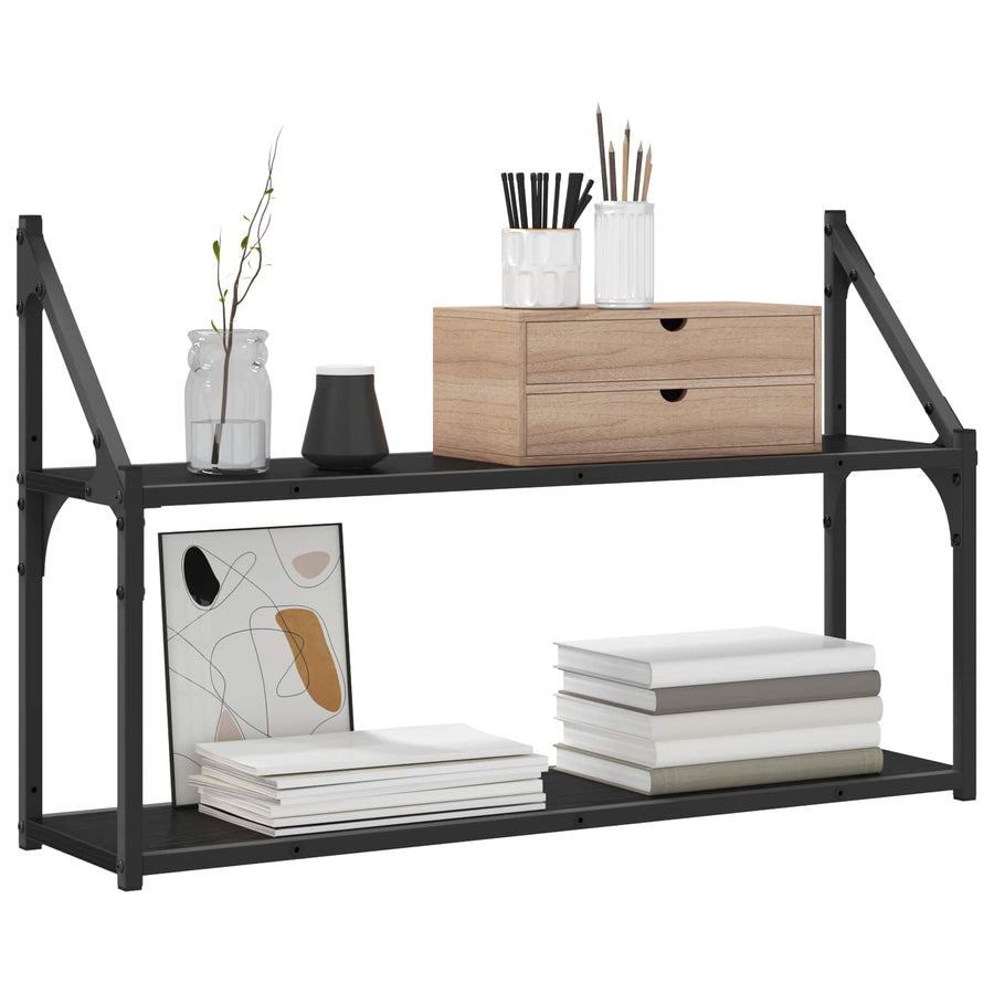 Wandplank Muurmontage Zwart eiken 80 x 21 x 51 cm metaal PB