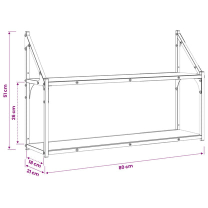 Wandplank Muurmontage Zwart eiken 80 x 21 x 51 cm metaal PB
