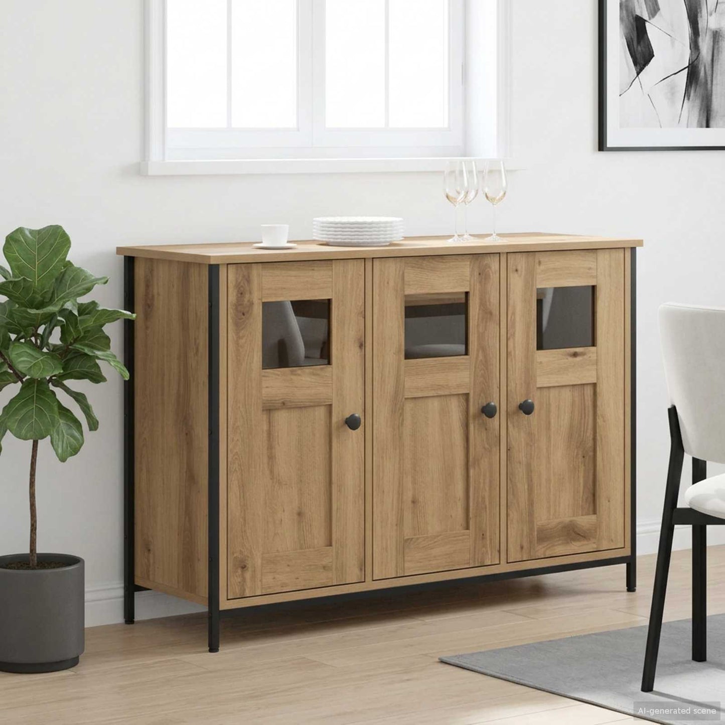 Dressoir Artisanaal eiken 100 x 35 x 70 cm Bewerkt hout