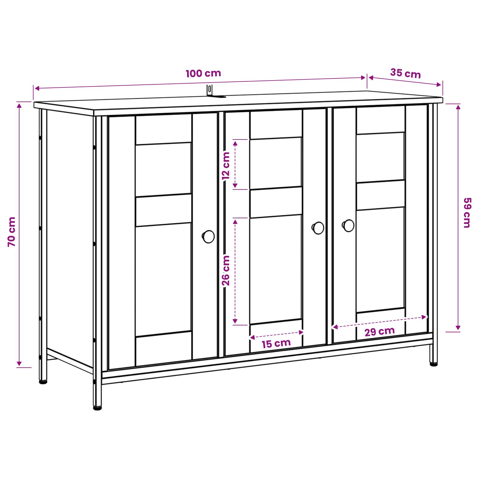 Dressoir Artisanaal eiken 100 x 35 x 70 cm Bewerkt hout
