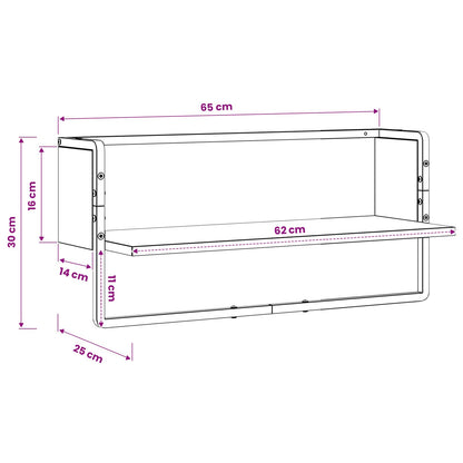 Wandplank Muurmontage Oud hout 65 x 25 x 30 cm metaal PB