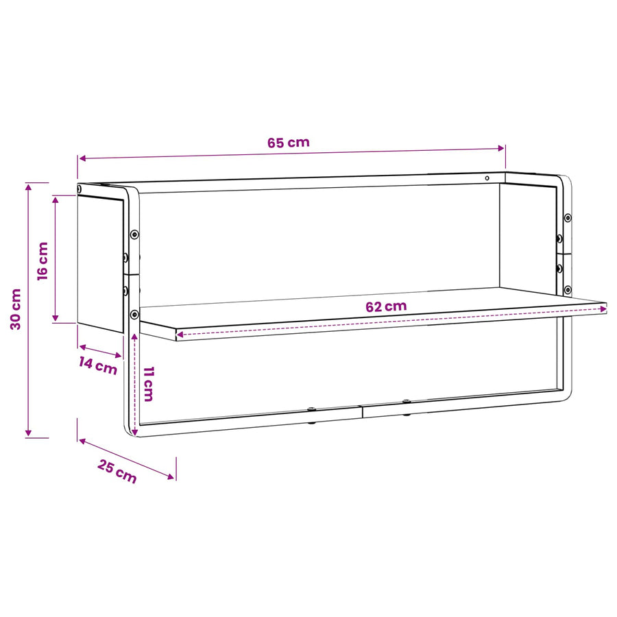 Wandplank Muurmontage Artisanaal eiken 65 x 25 x 30 cm