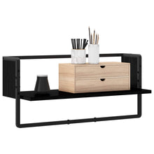 Wandplank Muurmontage Zwart eiken 65 x 25 x 30 cm metaal PB