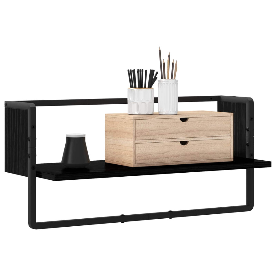 Wandplank Muurmontage Zwart eiken 65 x 25 x 30 cm metaal PB