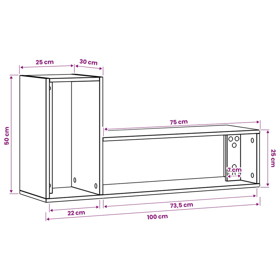 TV-kast 100 x 30 x 50 cm Zwart eiken Bewerkt hout