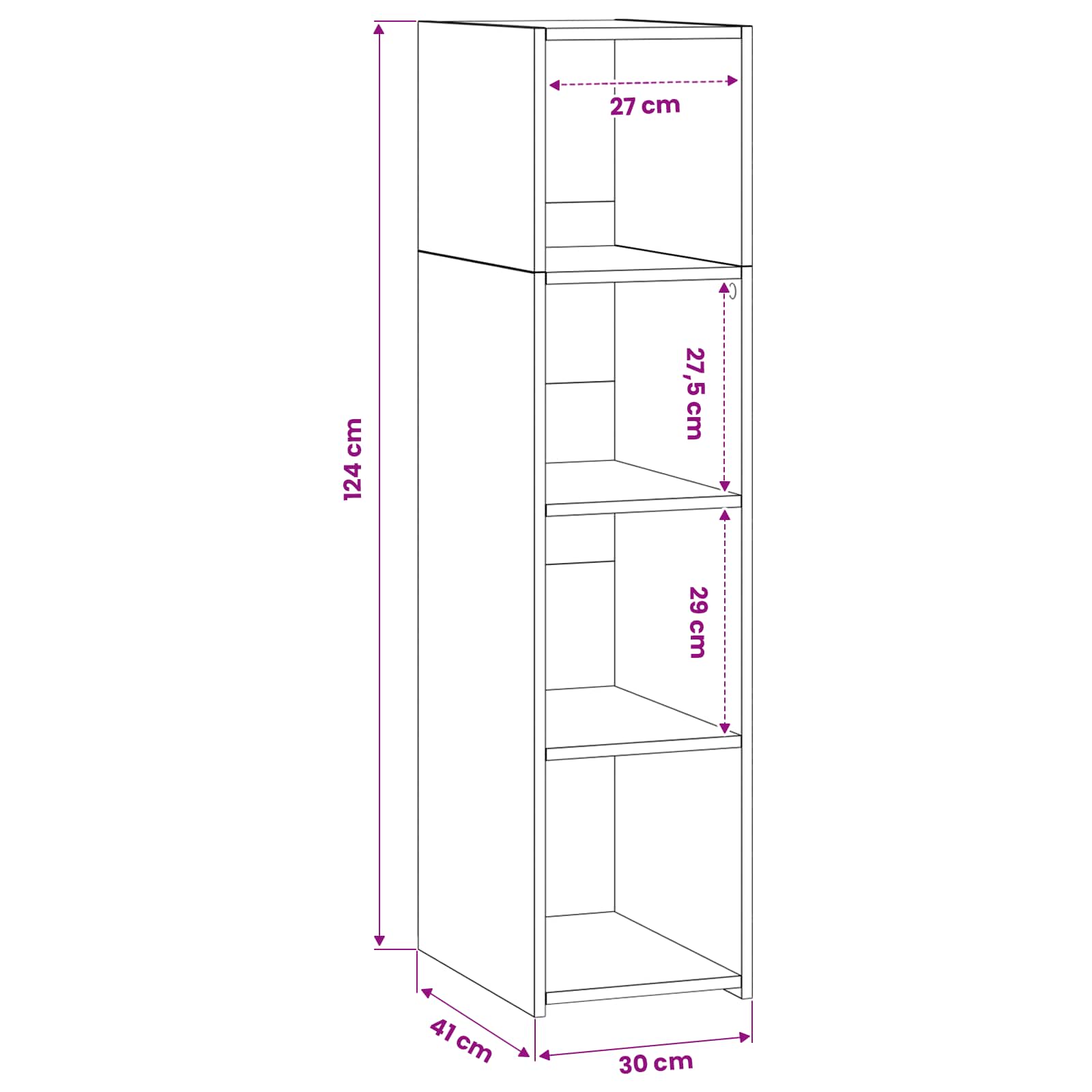 Hoge kast Artisanaal eiken 30 x 41 x 124 cm Bewerkt hout