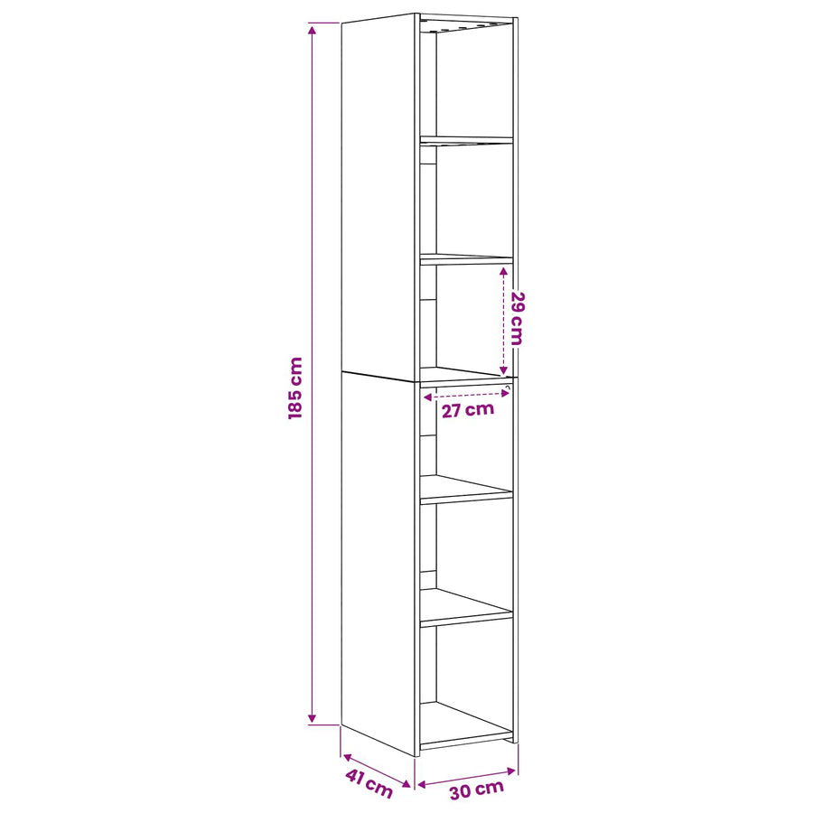 Hoge kast Oud hout 30 x 41 x 185 cm Bewerkt hout