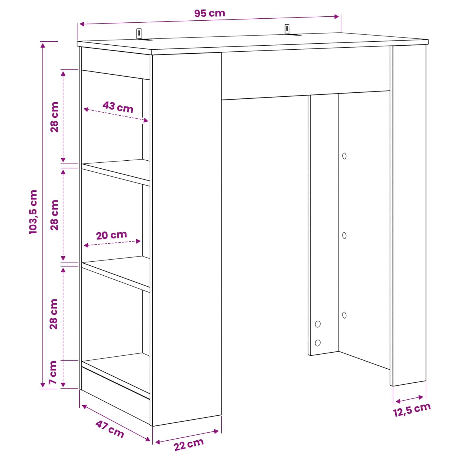 Bartafel 95 x 47 x 103,5 cm Bewerkt hout Zwart eiken