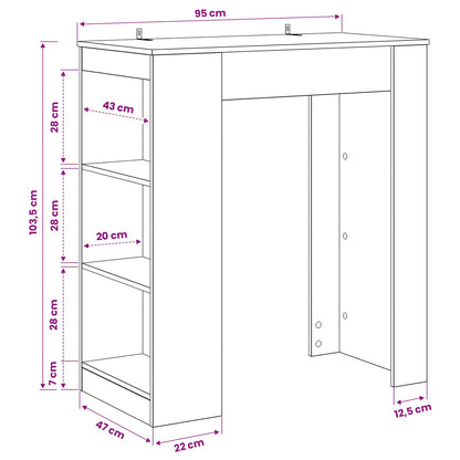 Bartafel 95 x 47 x 103,5 cm Bewerkt hout Zwart eiken