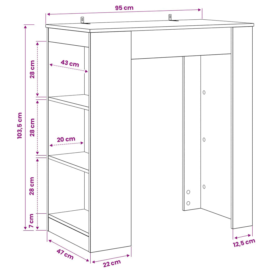 Bartafel 95 x 47 x 103,5 cm Bewerkt hout Zwart eiken