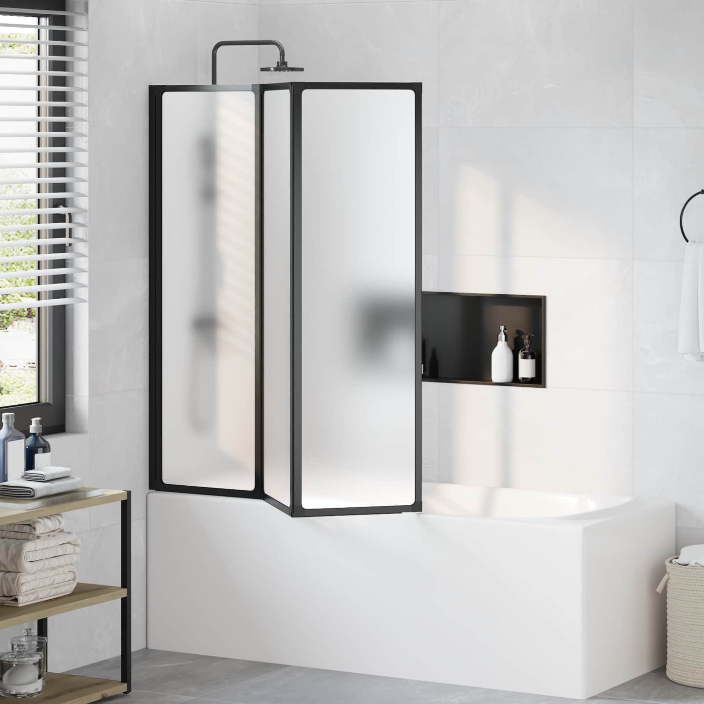 Opvouwbare Douchescherm Zwart en Volle Frost 132 x 2 x 140 cm