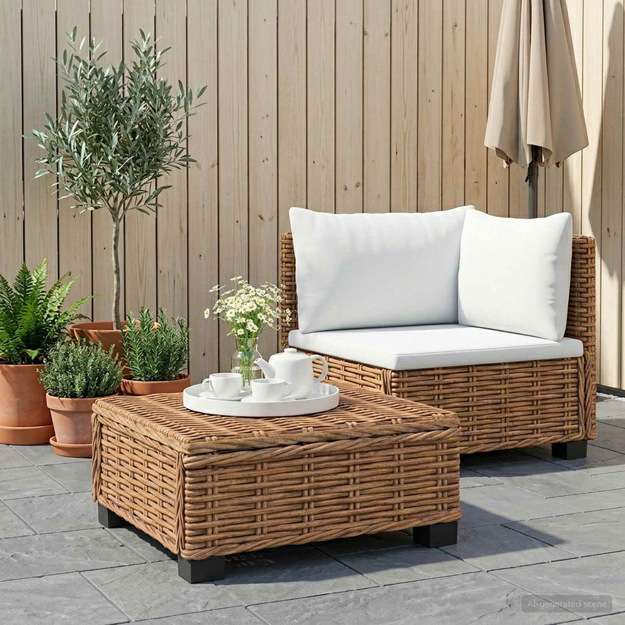 2 st Rieten Loungeset met Kussens GENDT Natuurlijk rattan