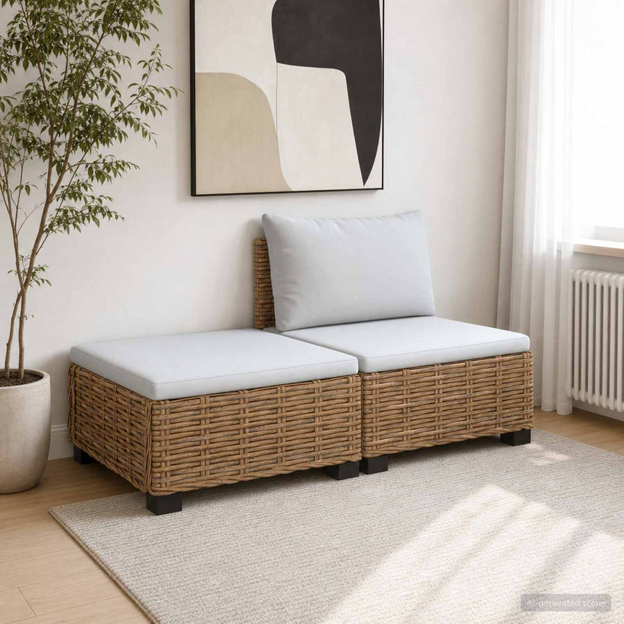 2 st Rieten Loungeset met Kussens GENDT Natuurlijk rattan
