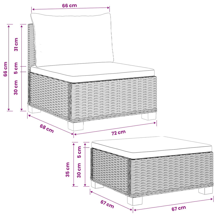 2 st Rieten Loungeset met Kussens GENDT Natuurlijk rattan