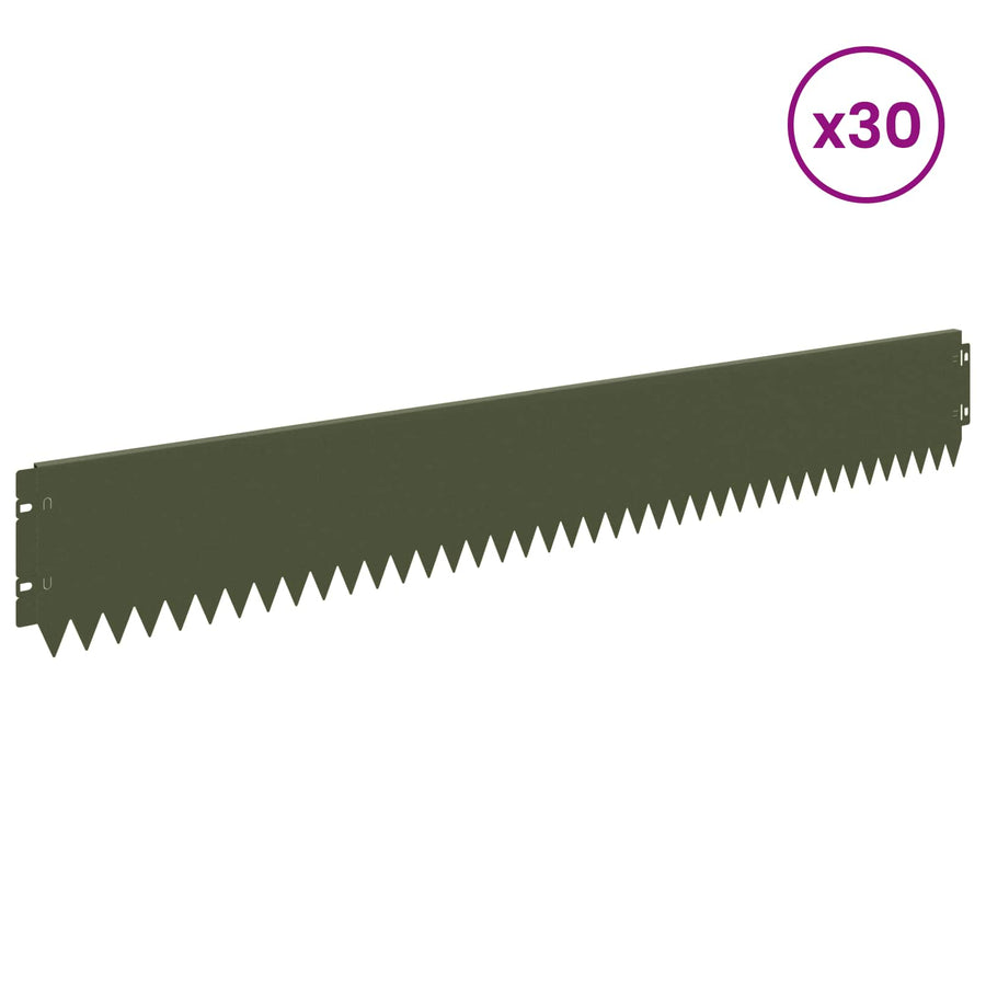 Gazonrand 30 pcs 103 x 15 cm Staal Olijfgroen