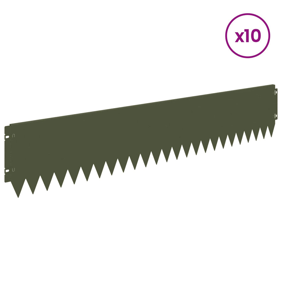 Gazonrand 10 pcs 103 x 20 cm Staal Olijfgroen